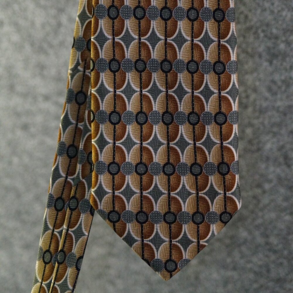 Today’s Man Tie Brown Gray Circle Pattern Made in Italy Silk Blend Menswear